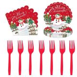 72 Pack Christmas Paper Plates and Napkins Set - 7 Inch Disposable Dessert Plates with Santa Snowman & Tree Design, Holiday Dinnerware, Napkins, Forks for Christmas Party Decorations,Serve 24