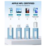 MFi Certified 256GB Flash Drive for iPhone iPad, Photo Stick for External Memory Storage, Easily Back Up and Save Photos Videos, 4 in 1 USB Memory Stick Thumb Drive for iPhone/iPad/Android/PC (Blue)