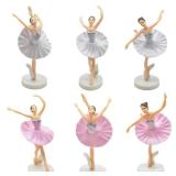 Pinenjoy 6Pcs Ballerina Cake Topper Plastic Ballet Girl Figurine Realistic PVC Elegant Dancer Ornament for Birthday Party Home Shelf Table Car Decorations