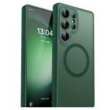 CANSHN Designed for Samsung Galaxy S23 Ultra Case [Full Camera Protection] [Compatible with MagSafe] Translucent Matte Shockproof Protective Phone Cover 6.8 Inch - Deep Green