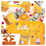 Surprise Gift Box Explosion for Money, Unique Folding Bouncing Red Envelope Gift Box with Confetti, Cash Explosion Luxury for Mom Birthday Anniversary Valentine Proposal (15 Bounces) (Yellow)