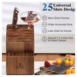 ENOKING Knife Block without Knives, Large Knife Holder- 25 Slots Acacia Wood Universal Knife Block, Butcher Block Countertop for Knife Storage Organizer