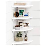Forbena White Corner Floating Shelves for Wall Set of 4, Rounded Corner Shelves Wall Mounted for Kids Bedroom Books, Cute Wood Hanging Corner Shelf for Bathroom Decor, Living Room, Small Spaces