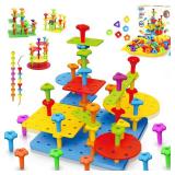 Peg Board Toy set 73Pcs DIY Building Stacking Toys for Kids 3-6 Years Old,STEM Educational Kids Toy for Brain Development,Montessori Sensory Toys,Upgrade Various Foam Board Plastic Lacing String Game
