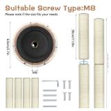 4 Pcs Cat Scratching Post Replacement 12in Cat Tree & Tower Scratch Pole Refill Parts with M8 Screws Sisal Rope Cat Furniture Protector
