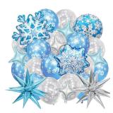 36Pcs Winter Party Balloon Decorations, Blue Silver Star Snowflake Foil Balloons Snowflake Latex Balloons for Winter Wonderland Xmas Holidays Birthday Party Decorations