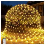 LitHome 14.8FT x 5FT Christmas Net Lights Outdoor Mesh Lights, 300 LED Warm White Net Light 8 Modes Connectable, Waterproof Giant Christmas Mesh Light Green Wire for Bushes Garden Yard Party Decor
