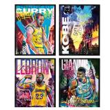 Famous Basketball Star Posters Wall Art, 8x10 Inch Canvas Prints Unframed Set of 4, Basketball Posters for Boys Bedroom Decor
