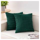 Aegero Pack of 2 Christmas Green Corduroy Decorative Throw Pillow Covers 18x18 InchSoft Boho Striped Pillow Covers Modern Farmhouse Home Decor for Sofa Living Room Couch Bed Blackish Green