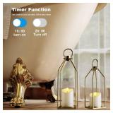 Homemory Modern Farmhouse Lantern Decor with Waterproof Flameless Candle & Remote Timer, 2PCS Gold Metal Candle Lantern Decorative for Outdoor Indoor Home Living Room Patio Porch Table (Gold)