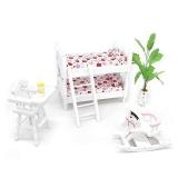 Z MAYABBO Wooden Dollhouse Furniture of Baby bunk Bed with Ladder for Miniature Dollhouse Accessories - 1/12 Scale