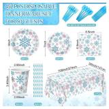Funnymoom 452 Pcs Winter Decoration Wonderland Snowflake Party Supplies, Blue Pink Silver Snowflake Paper Plates Napkins Cups Tablecloth Cutlery Straws for Christmas Gender Reveal Baby Shower Party