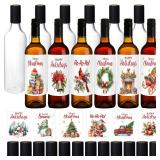 Maxcheck 44 Pcs 25 oz Christmas Plastic Wine Bottles Set with Shrink Capsules Label Stickers Airtight 750ml Empty Clear Liquor Bottles with Lid Brewing Wine Making Homemade Xmas Gift(Clear,Classic)