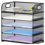 Marbrasse 5 Tier Paper Organizer Letter Tray, Mesh Desk File Organizer with Handle, Paper Sorter Desk Organizer for Home Office Supplies(Black)
