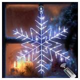 Christmas Snowflake Window Lights Decorations, 14 63 LED 8 Lighting Modes Cool White Snowflake Light with Remote Control Timer, USB Powered Christmas Silhouette Window Lights for Home Xmas Decor