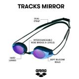 ARENA Tracks Unisex Adult Essential Racing Swim Goggles for Competitive Swimmers FINA-Approved Anti-Fog Coated Mirror Lens, Black/Blue Multi/Black
