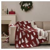 WDCOZY Christmas Throw Blanket Christmas Tree Reversible Super Soft Knitted Couch Bed Sofa Microfiber Chenille Luxurious Home Decor Warm Cozy Comfy Lightweight Holiday Blanket Winter 50x60 Red