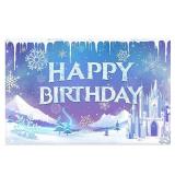 Yriujul Fabric 96x60inch Ice Snow Winter Birthday Backdrop Magical Castle Wonderland Snowflake Photography Background Kids Girls Party Decorations Photo Props