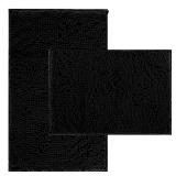 RUN HELIX Bathroom Rugs Set 2 Piece Thick Chenille Bath Mats, Soft Quick Dry Plush Absorbent Bath Rugs with Non-Slip PVC Backing, 32x20+24x16 Inch Black