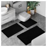 RUN HELIX Bathroom Rugs Set 2 Piece Thick Chenille Bath Mats, Soft Quick Dry Plush Absorbent Bath Rugs with Non-Slip PVC Backing, 32x20+24x16 Inch Black