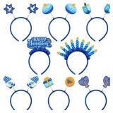 CiyvoLyeen Hanukkah Headbands 8 Pcs Gnome Menorah Dreidel Decorations Festive Head Hat Toppers Photo Booth Chanukah Party Favors Supplies Gifts Blue