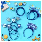 CiyvoLyeen Hanukkah Headbands 8 Pcs Gnome Menorah Dreidel Decorations Festive Head Hat Toppers Photo Booth Chanukah Party Favors Supplies Gifts Blue