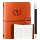 Yexiya Golf Scorecard Book with Pencil Leather Golf Journal Scorecard Holder Accessories Notebook Log Book Pocket Scorebook Gifts for Men Golfers, Sports and Outdoor Club Accessories(Light Brown)