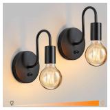 Glighone Vintage Dimmble Wall Lights Set of Two, Black Wall Sconces E26 Industrial Wall Lamps Retro Wall Lighting Hard Wired Sconces Lighting for Mirror Bedroom Living Room Kitchen Hallway. LOOSE HARD