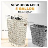 Coeusy Wicker Trash Can,Bathroom Trash Can,Waterproof Wicker Waste Basket for Bathroom,Narrow Small Waste Basket for Bedroom,Office, Cream White 5 Gallon