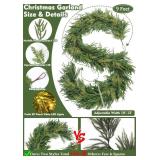 Prelit & Timer - 9 Ft by 12 Inch Christmas Garland with Lights, Real Touch Norfolk Pine Garlands Cedar Garland Artificial Realistic Soft Thickness 180 Pine Cypress Tips for Mantle Table Stairs Railing