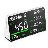CIS 7-in-1 Air Quality Monitor, Indoor Humidity Monitor, Temperature, CO2, TVOC, HCHO, Time, Date Display Desktop Air Quality Tester, Air Quality Meters for Home Office Hotel Restaurant School