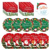 150 Pack Christmas Paper Plates and Napkins Sets - Disposable Merry Christmas Plates Napkins Dinnerware, Winter Xmas Heavy Duty Dessert Dinner Plate for Christma Party Supplies Table Decor, Serves 50