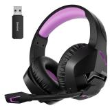 BINNUNE 2.4GHz Wireless Gaming Headset, Bluetooth 5.3 Gaming Headphones with Noise Canceling Mic, 120H Ultra-Long Battery, 50mm Drivers, Multi-Platform for PC / PS5 /PS4/ Switch/Mobile, Purple