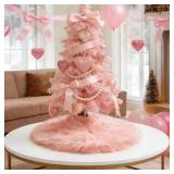 tiosggd Mini Pink Valentines Day Tree Skirt, 15 inch Small Blush Pink Fur Christmas Tree Skirt, Fluffy Candy Tree Decorations for Tabletop 2 Ft Tree, Pastel Furry Tree Rug for New Year Party Decor