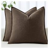 MIULEE Decorative Linen Euro Sham Pillow Covers 24x24 Dark Coffee Chocolate Boho Farmhouse Neutral Winter Couch Throw Pillows for Bed Pack of 2 Accent Modern Pillowcase Sofa Livingroom Home Decor