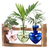 Lifecapido Heart Shaped Propagation Stations, Plant Terrarium with Wooden Stand, Plant Propagation Station for Hydroponics Office Garden Home Decor, Gifts for Women Plant Lover (3 Vases, Multicolor)