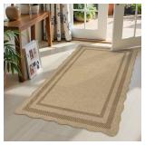 LIVEBOX Scalloped Easy Jute 3x5 Outdoor Rug, Washable Non-Slip Geometri Tan Rugs for Entryway, Indoor Outdoor Farmhouse Rug Morden Carpet Door Mat Area Rug for Bedroom Living Room Kitchen