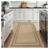 LIVEBOX Scalloped Easy Jute 3x5 Outdoor Rug, Washable Non-Slip Geometri Tan Rugs for Entryway, Indoor Outdoor Farmhouse Rug Morden Carpet Door Mat Area Rug for Bedroom Living Room Kitchen