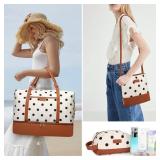 3Pcs Set Polka Dots Weekender Bags for Women Canvas Carry On Overnight Bag Travel Duffle Tote Bag for with Shoes Compartment, Brown