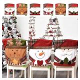 NBVKO Santa Claus Snowman Christmas Dining Room Chair Back Cover Set of 6, Removable Washable Chair Protector for Home, Restaurant,Christmas Dinner Chairs Cover Decoration