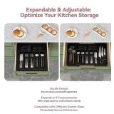 ABHENG Silverware Organizer, Expandable and Adjustable Kitchen Utensil Drawer Organizer, Plastic Cutlery Holder with Multiple Compartments, Cutlery Holder,for Spoons Forks Knives, Black, UAFD011B