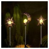 Solar Garden Stake Lights, Moon Sun Star Yard Decorations Outdoor 3 Pack Solar Garden Decor for Lawn, Pathway, Flower Bed, Memorial Garden, Patio Outdoor Gifts for Mom, Loved Ones