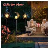Solar Garden Stake Lights, Moon Sun Star Yard Decorations Outdoor 3 Pack Solar Garden Decor for Lawn, Pathway, Flower Bed, Memorial Garden, Patio Outdoor Gifts for Mom, Loved Ones