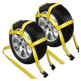 Tow Dolly Straps 2Pcs Tow Dolly Basket Straps with Flat Hook Fit 14-19 Tires, Car Wheel Tie Down Strap with 10,000 lbs Breaking Strength