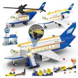 City Airplane Set Building Toys with LED Light, 3 IN 1 Plane Building Blocks with Airport Terminal, Luggage Trailer, Aircraft, Airplane Toy Sets for Kids, Boys, Girls Age 6-12, Christmas Birthday Gift