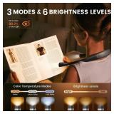 Glocusent Book Light, 3-Color & 6-Brightness Reading Light, Bendable Neck Light, 80-hr Lasting Rechargeable Book Light, Perfect Reading Lights for Books in Bed, Knitting, Repairing, Book Lovers Gifts
