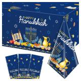 3Pcs Happy Hanukkah Tablecloth Decorations, Rectangle Plastic Jewish Chanukah Party Table Cover Backdrop Banner for Festival Holiday Supplies, 58x104inch. PLASTIC WRINKLED.