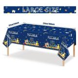 3Pcs Happy Hanukkah Tablecloth Decorations, Rectangle Plastic Jewish Chanukah Party Table Cover Backdrop Banner for Festival Holiday Supplies, 58x104inch. PLASTIC WRINKLED.
