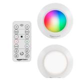 Amazon Basics LED Puck Lights, Color Changing, Battery Operated, IR Remote, 40 Lumens, 2 Pack, Wireless Stick on Lights, Under Cabinet Lighting, Ideal for Closets, and More, White