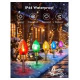 2 Pack Outdoor Christmas Decorations - Jumbo Xmas String Lights or Pathway Markers - Large Multicolored Bulbs Hanging Lights Waterproof Lawn Decoration for Holiday Home Tree Roof Yard Garden